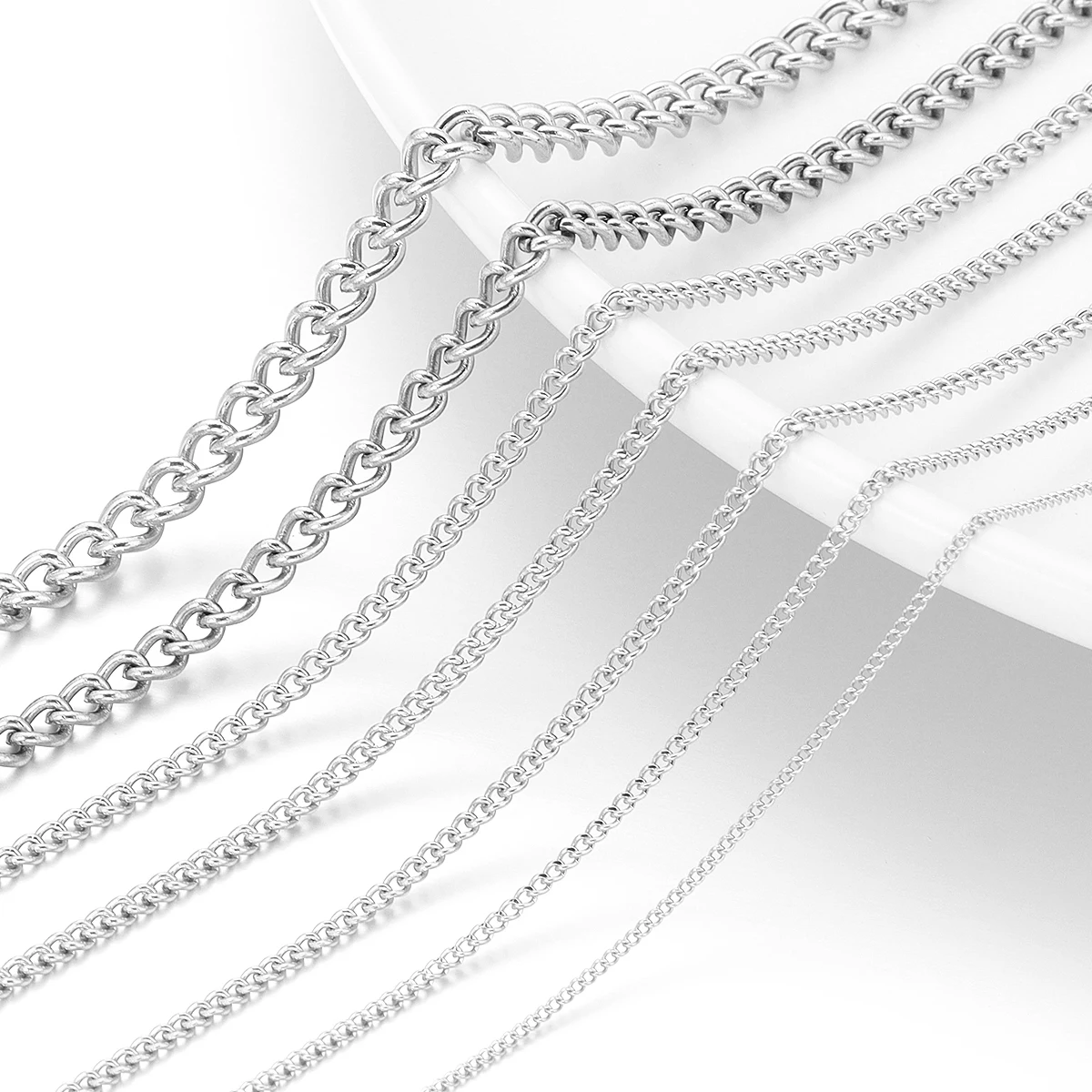 5 Yards Edelstahlketten 1/1,5/2/2,5/3/3,5/4,5 mm Gliederketten für DIY-Schmuckherstellung, Halsketten, Armbänder, Zubehör