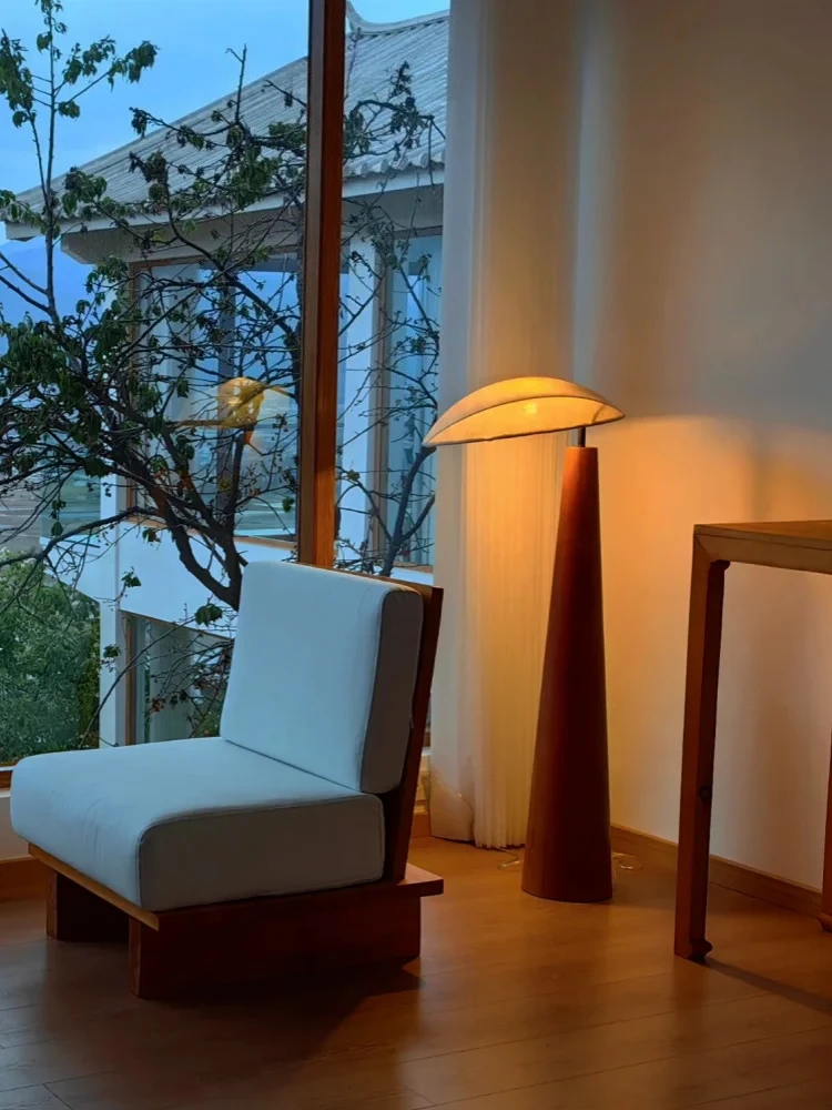 Japanese Floor Lamp Living Room Sofa Side Standing Lamp Bedroom Bedside Table Lamp Solid Wood LED Decorative Standing Desk Light
