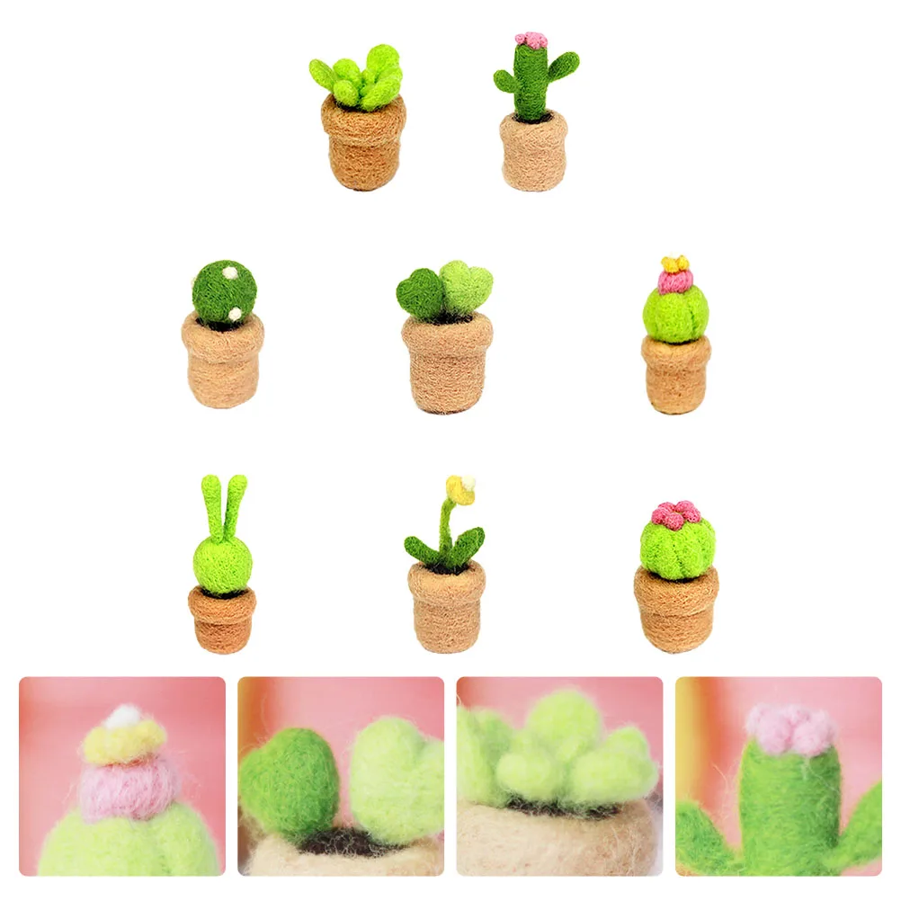 8pcs Cactus Wool Felt Material Bag DIY Handmade Kit Home Ornaments Needle Crafts Mini Animal Hair Decoration Safe Durable Easy