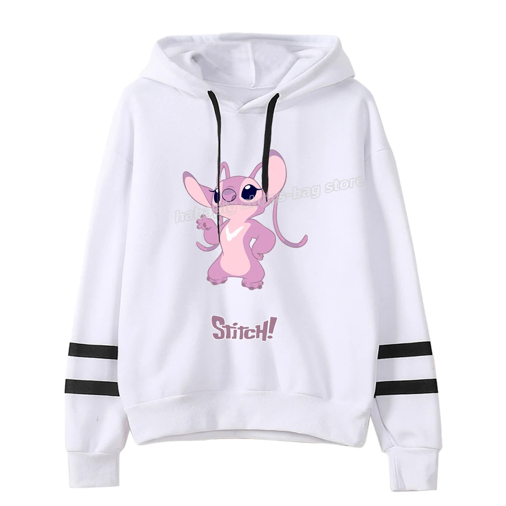 Disney Stitch Women Drawstring Hoodies Female Fashion Patchwork  Hooded Sweatshirt Ladies Autumn Thin Pullover Long Sleeve Shirt