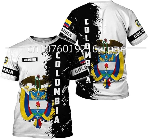 Colombia Flag & Coat of Arms Graphic Tee Summer Casual Pullover Men\'s Fashion Loose T-shirts Boy Oversized Short Sleeves Tops