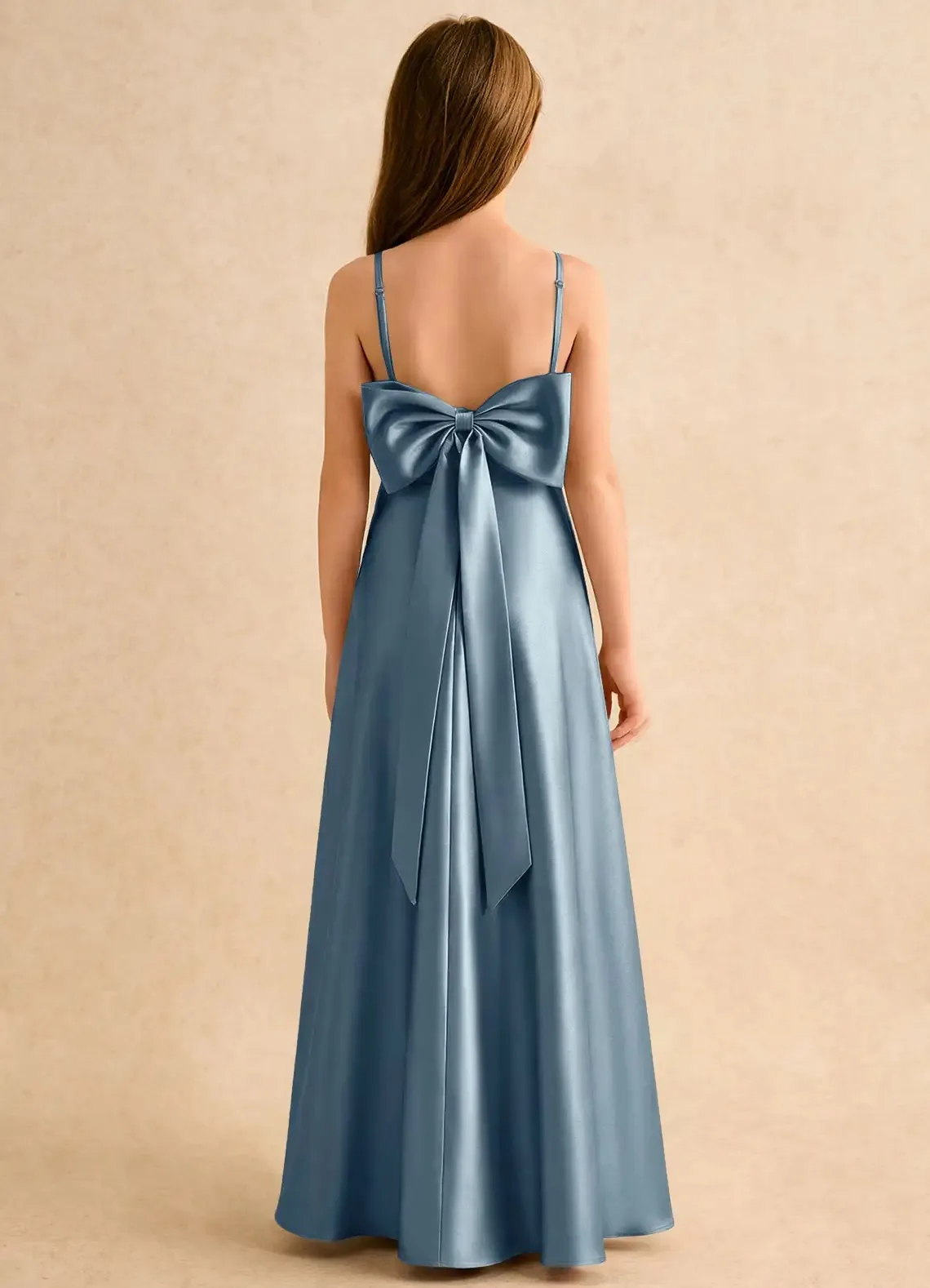 Cswdocy Elegant Girls Bridesmaid Dress Spaghetti Strap Back Large Bow A-line Long Gown Flower Girl Dress For Pageant Formal 2026