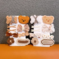 Kawaii Bear Cartoon Hairpins Set Children Baby Girls Kid Cute Hair Clips Bows Barrettes Accessories Hairclip Headwear Headdress