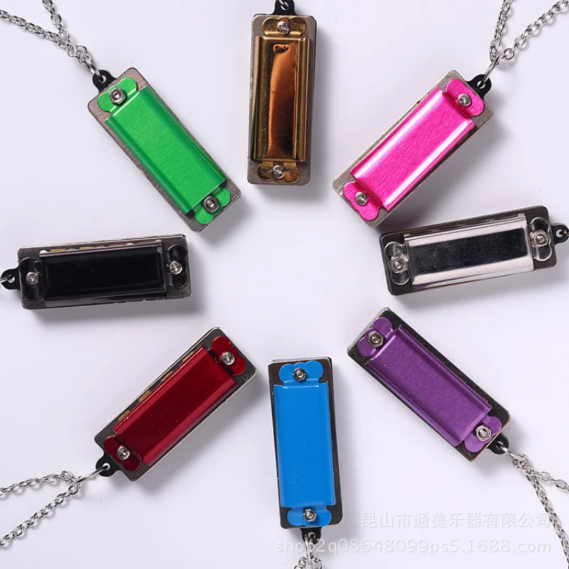 1Pcs MIni Harmonica Necklace 4 Hole 8 Tone Protable Harmonica Music Instruments Children\'s Gifts Color Random