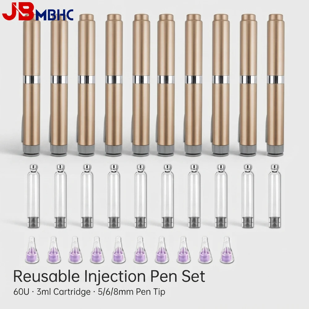 10PCS 60U Reusable Peptide Pens Injector Kit with 3ml Cartridges & 5/6/8mm Pen Tips, Injection Pens with Adjustable Dose Dial
