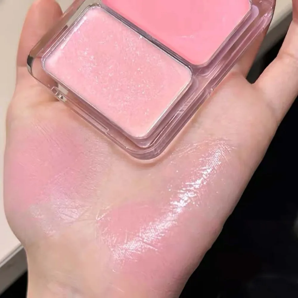 Neue zweifarbige Wangen-Rouge-Creme, natürlicher Hochglanz, Gesichts-Rouge-Contouring, glitzernde Textmarker-Creme für Damen