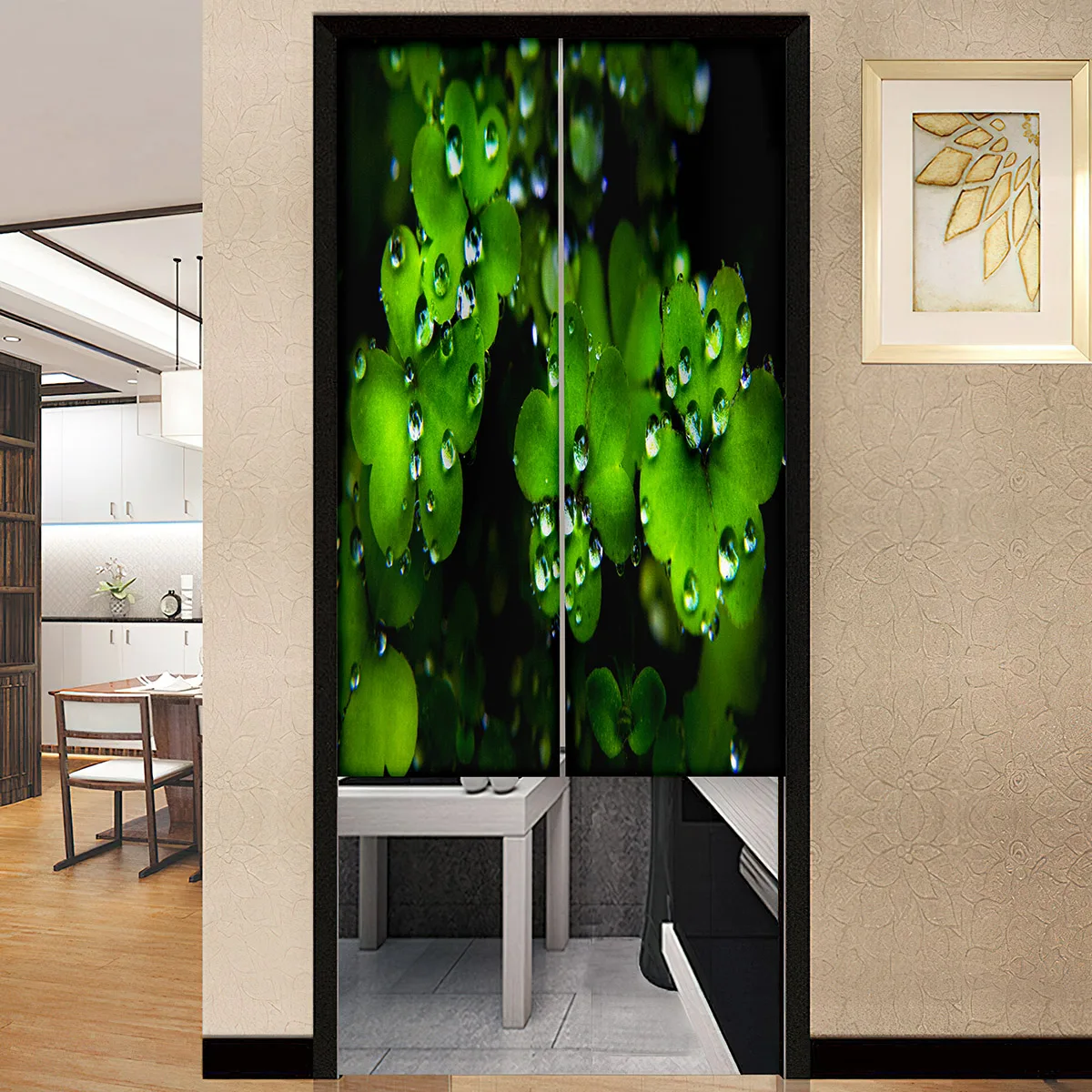 Dew Four Leaf Clover Lucky Print Japanese Style Door Curtain Partition Kitchen Doorway Noren Decorative Cafe Restaurant Decor