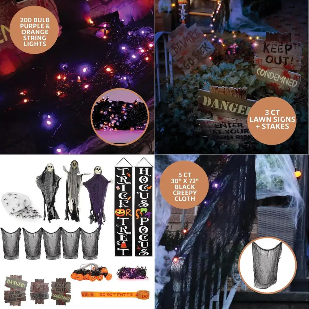 

Complete 50-Piece Outdoor Halloween Decor Set: Skeletons, Ghosts, Lights, Spiderwebs, and More