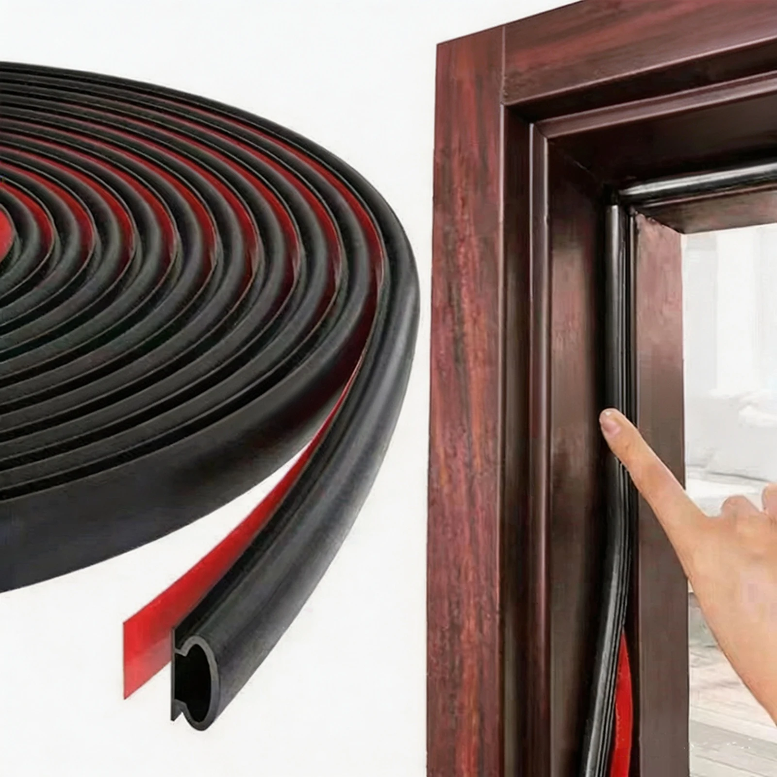 6M Self Adhesive Silicone Sealing Strip Rubber Soundproof Insulation Window Frame Hollow Cavity Design Weather Stripping