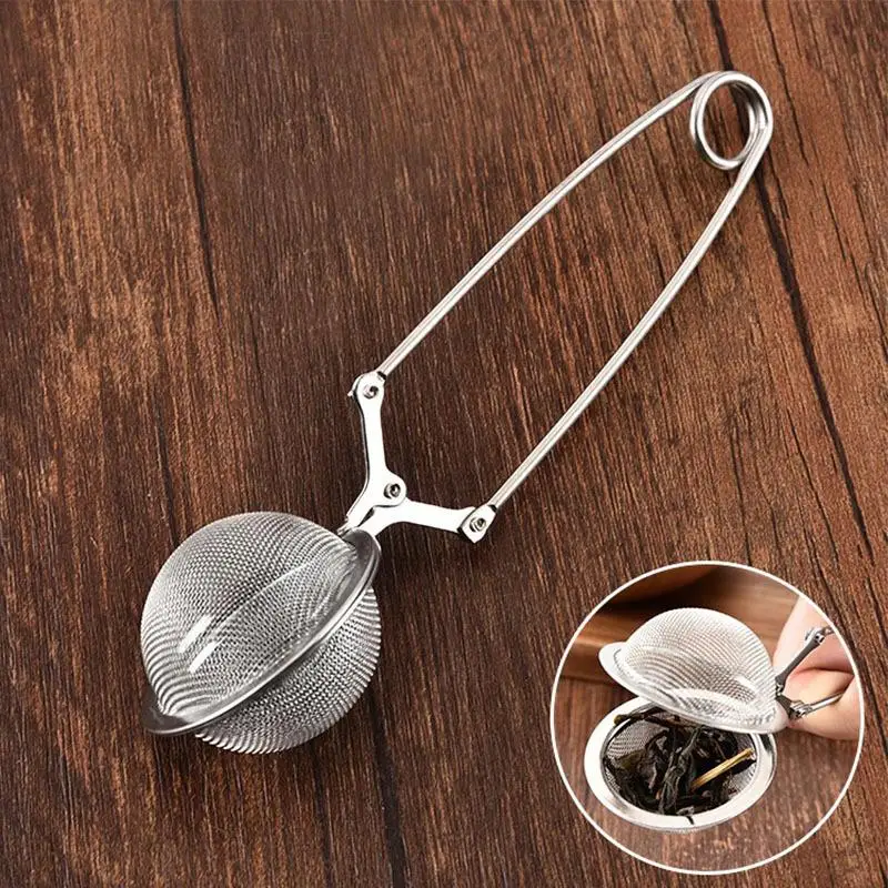 New 1PC Stainless Steel Tea Ball Infuser Filter Squeeze Leaves Herb Mesh Strainer Tea Infuser Reusable Teapot Gadgets