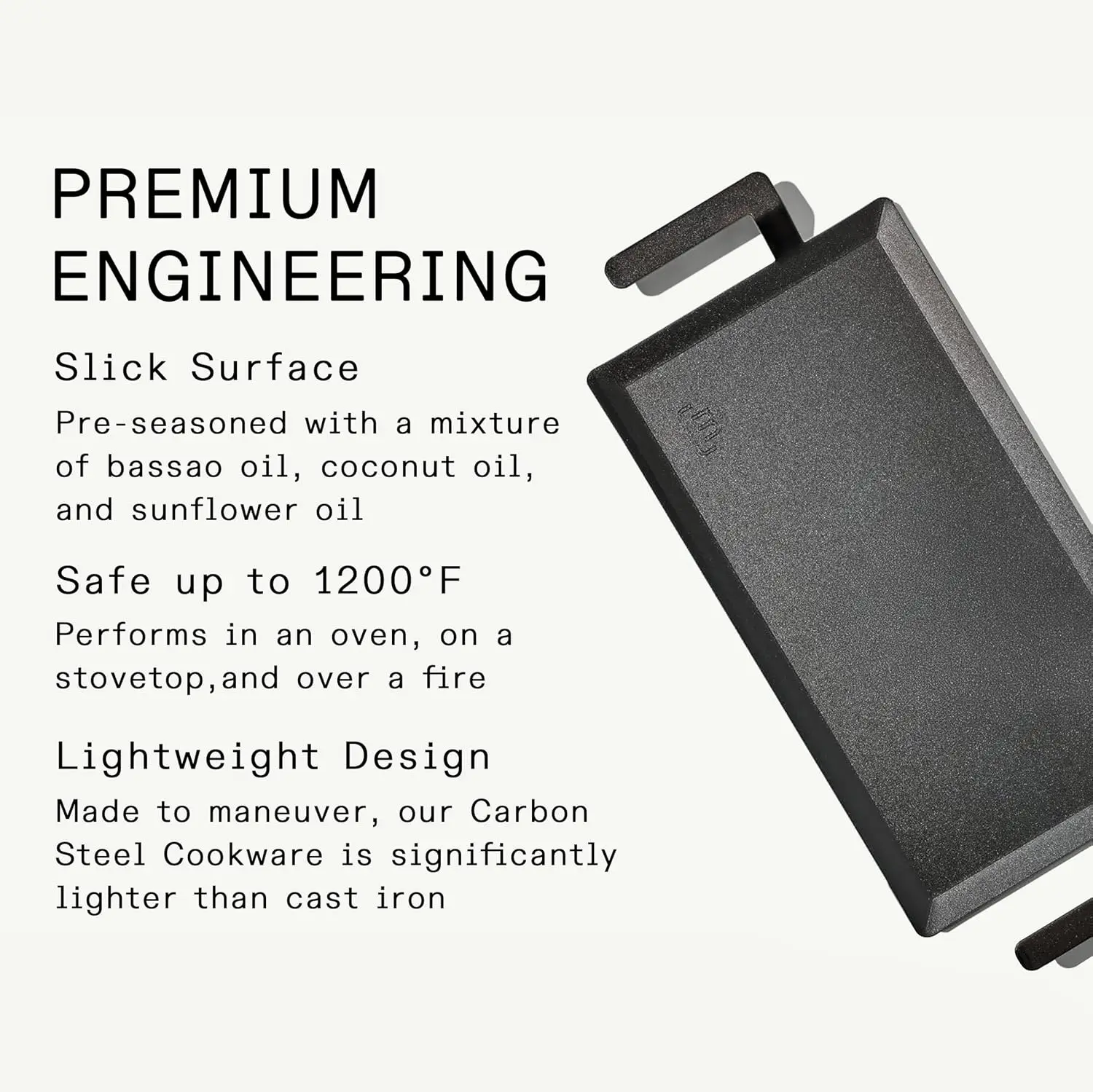 Professional Carbon Steel Griddle Cookware, Induction Compatible, Crafted in Sweden