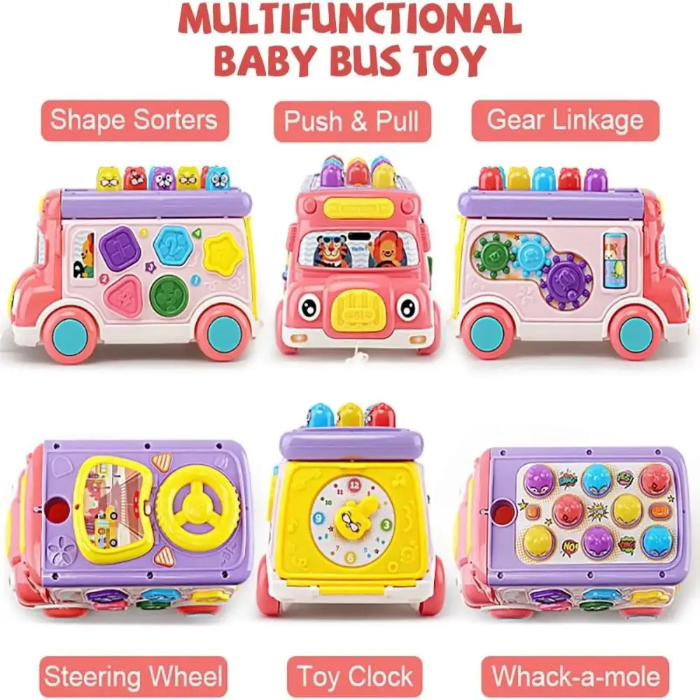 Plastic Muziek Activiteit Bus Baby Interactief Spel Geluid Bus Muziek Educatief Licht Vorm Sorter Whack-a-Mole Desktop Decor