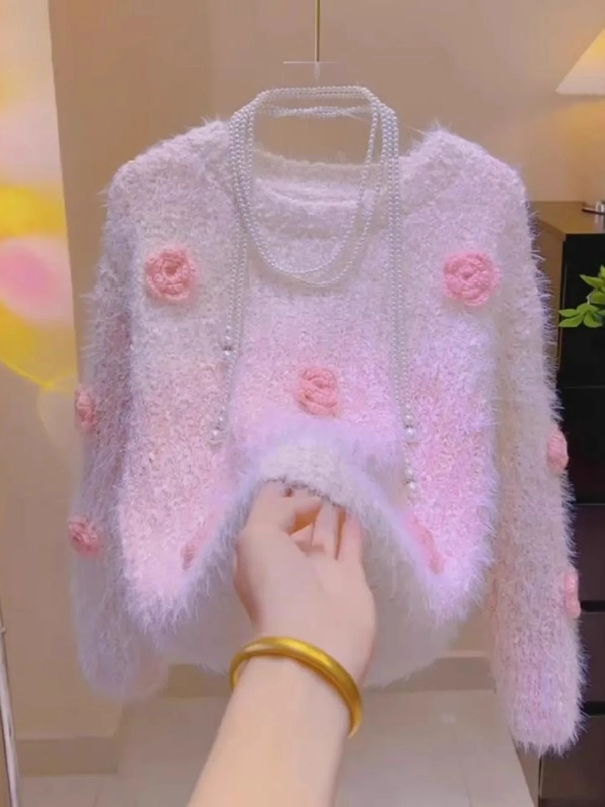 

Корейский женский свитер Sle, осенне-зимний сладкий вязаный свитер с водным кроликом, круглый круглый топ для внутренней одежды Ne ort Sle