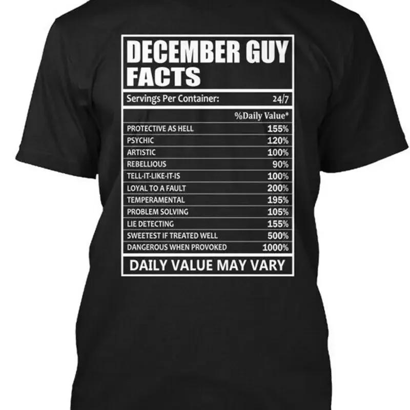 Fun December Guy Facts Servings Per Container 247 %25 T-Shirt Made in USA S-5XL