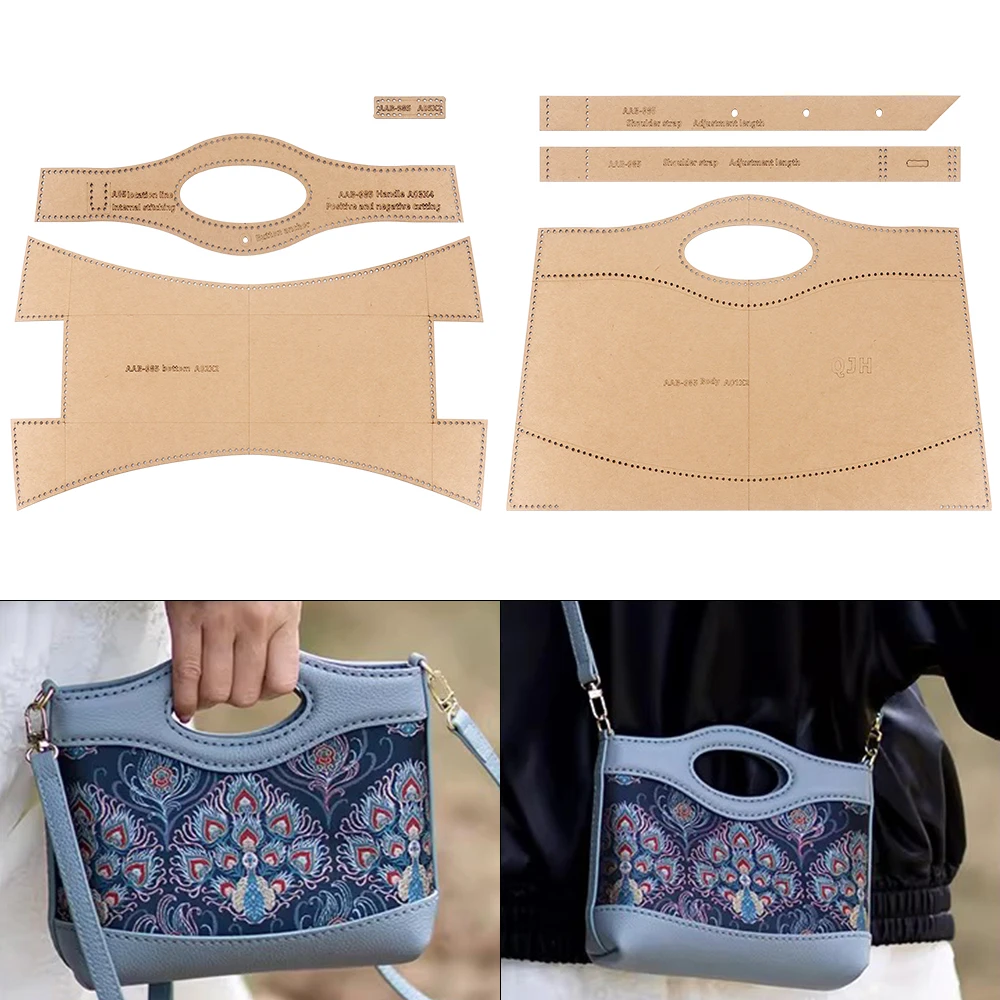1 Set Damen Patchwork-Handtaschen, Schultertasche - Kraftpapier-Vorlage, DIY Leder Handarbeit - Nähvorlage mit Löchern