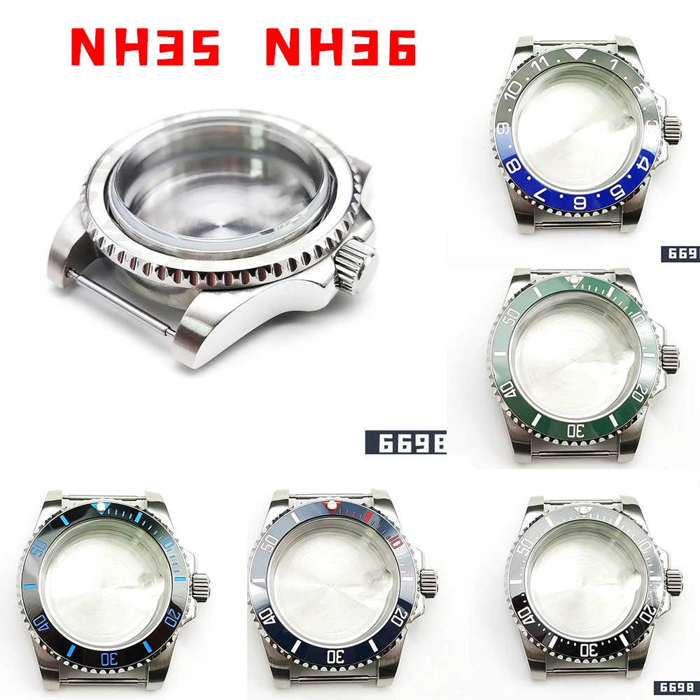 40 mm 316L stainless steel box ore glass, no large mirror window ceramic GMT Bezel is suitable for NH35 NH36 8215