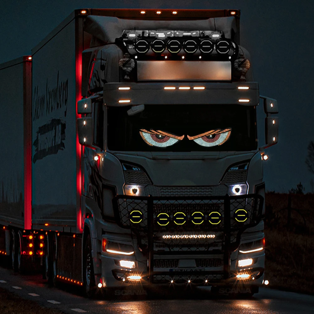 2Pcs LED Car Dynamic Devil Eye Light Sticker USB Car Evil Eyes Warning Lamp 11 Modes Car Windshield Demon Eye Lights for Truck