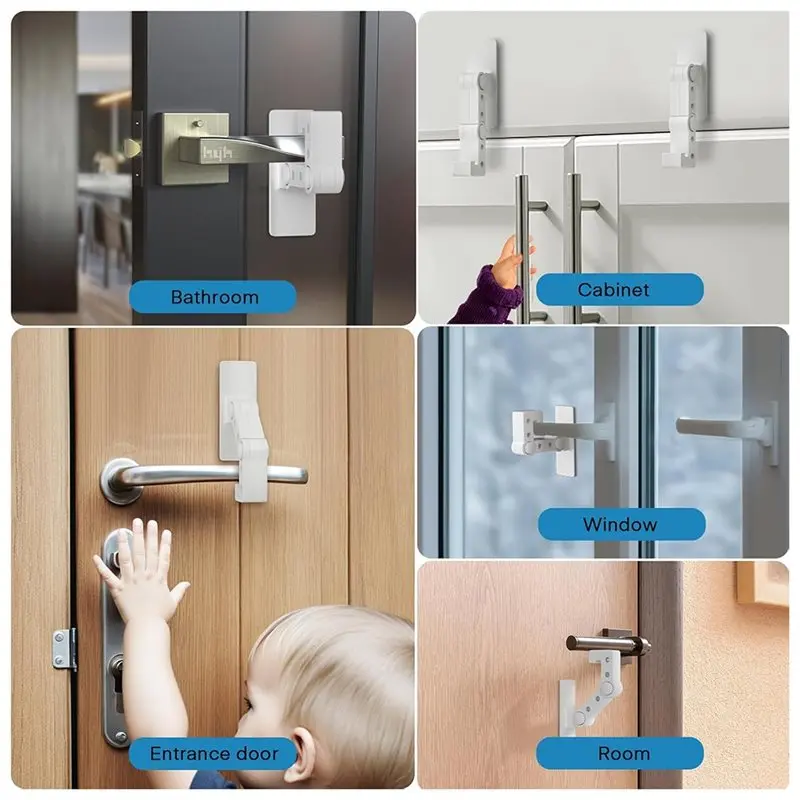 【NEW USER EXCLUSIVE】Dual-Sided Tape Door Handle Lock 2 Child Proof Door Lever Lock Baby Proofing For Kids Safety Prevention For