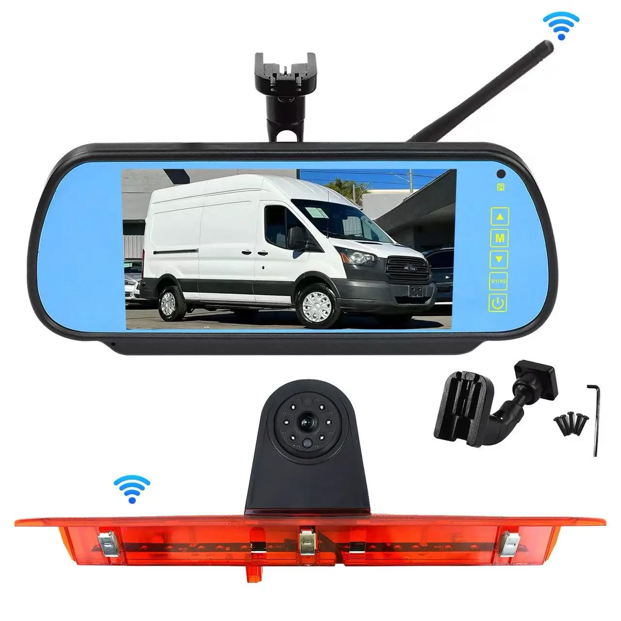 Automotive brake LED light auxiliary camera for Ford Transit Van 2015-2020, equipped with 7-inch rearview mirror wireless kit - Image 2