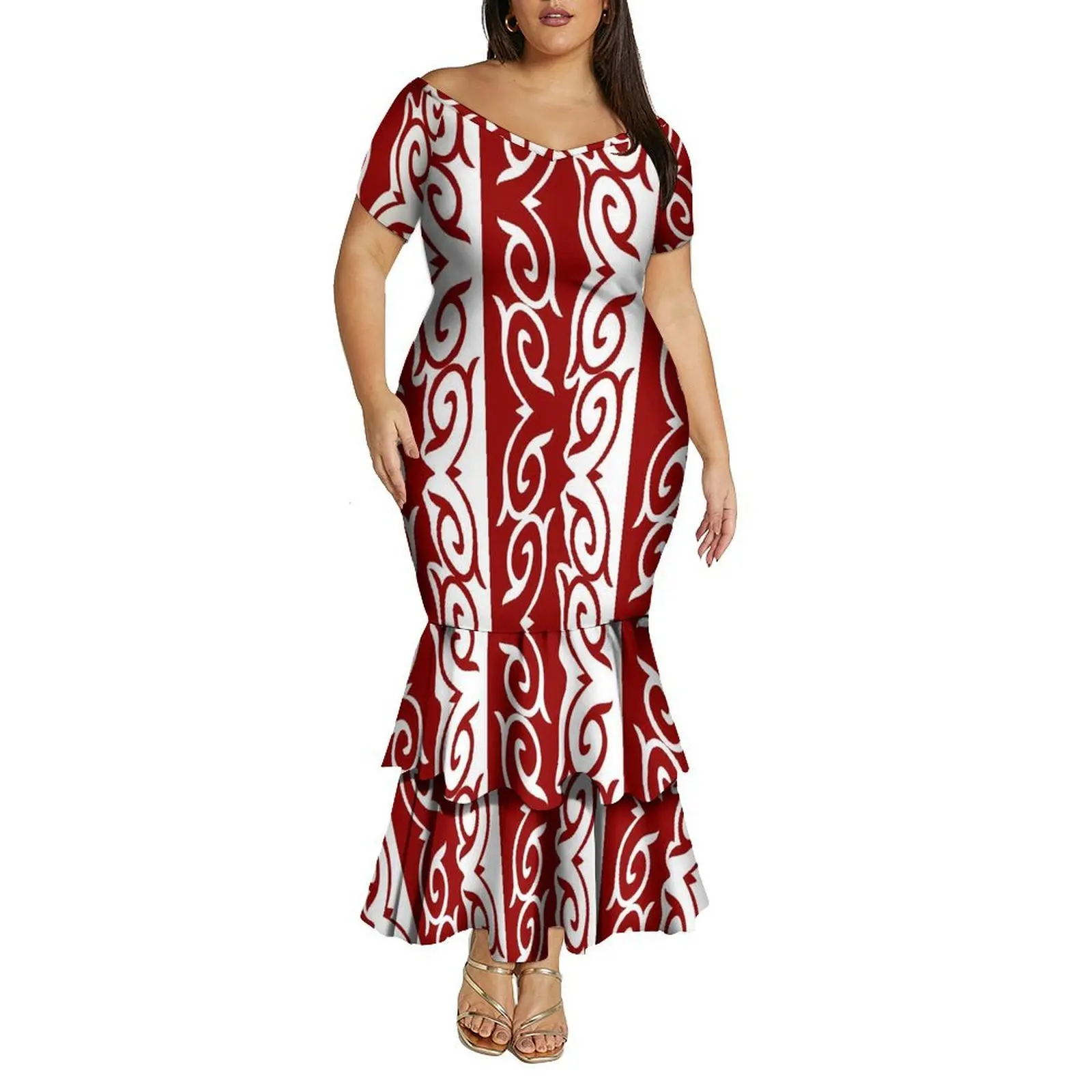 Date party Casual Customized Women's Clothing Polynesian Women'S Short-Sleeved Fitted DressHigh-Quality Ankle-Length Dress