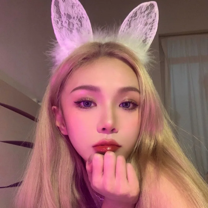 Cute Lace Ear Headband Women Face Wash Pressed Hair Rabbit Ears Cosplay Makeup and Hair Accessories