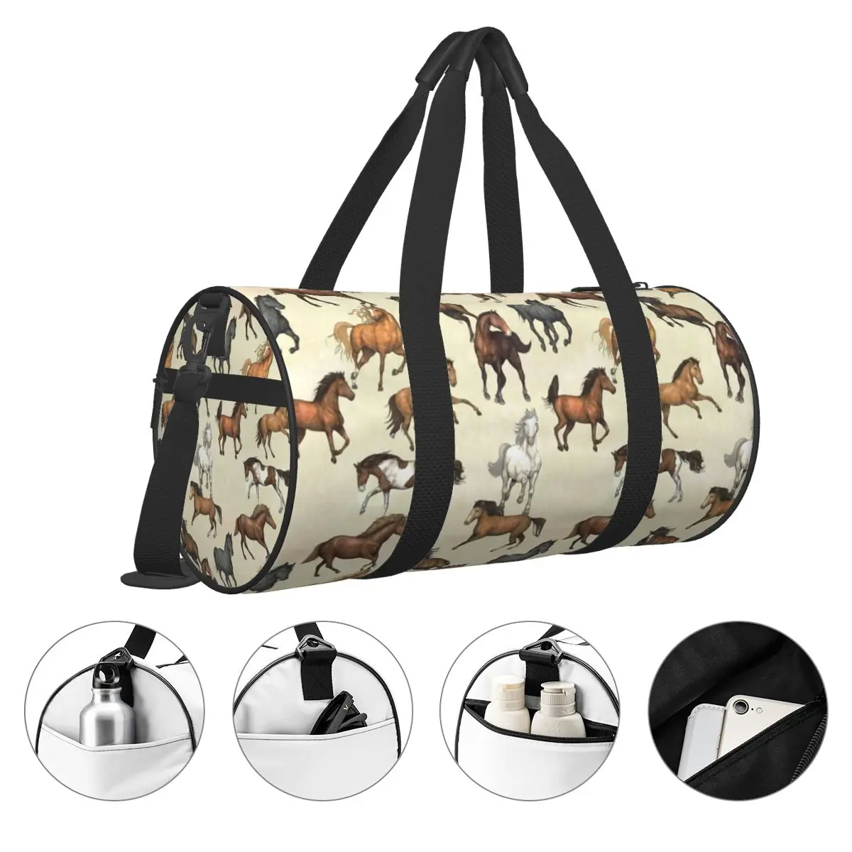 Sunset Horse Gym Bag Cool Animal Print Travel Training Sports Bags Men\'s Design Large Retro Fitness Bag Weekend Handbags