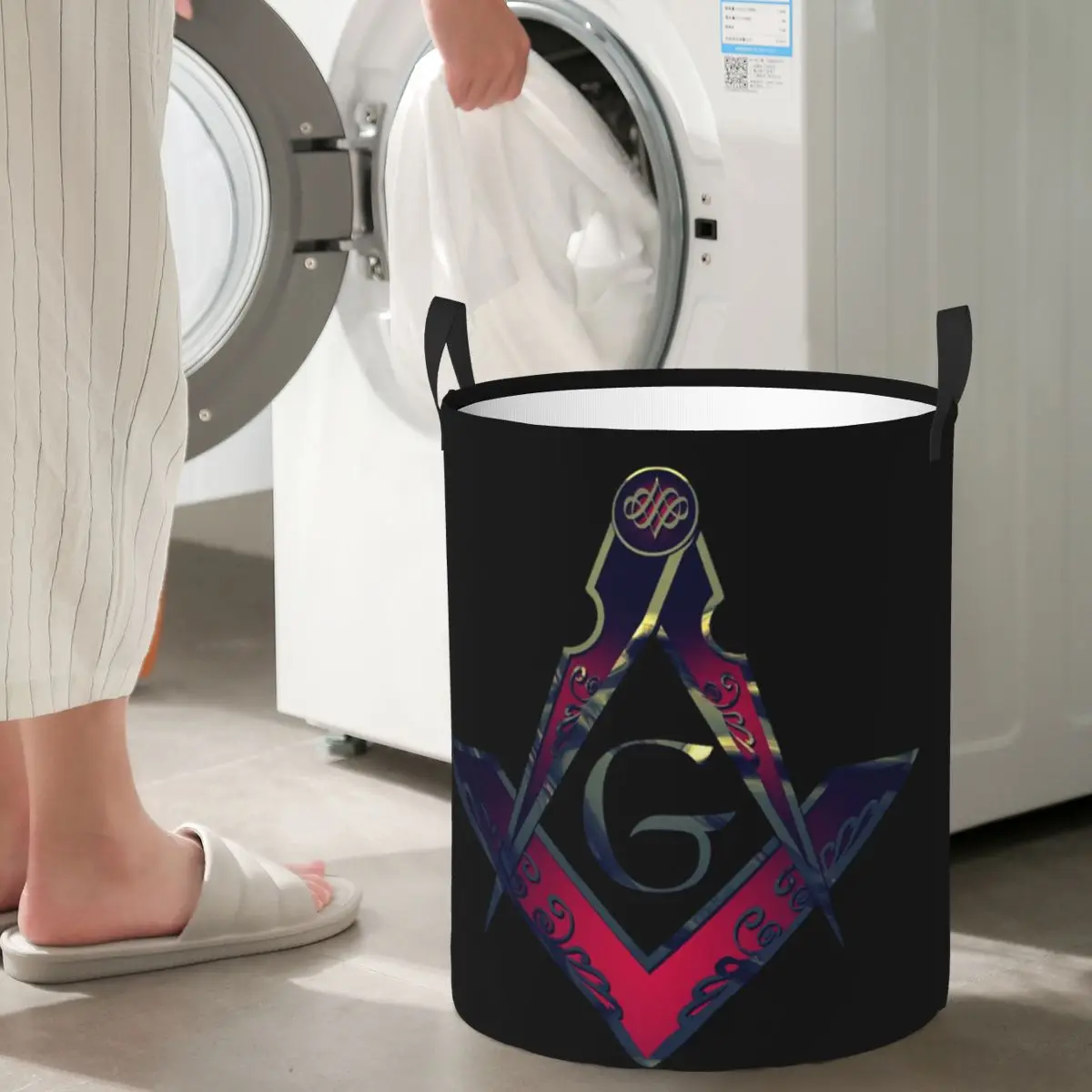 

Freemason Compass Masonic Foldable Laundry Baskets Dirty Clothes Toys Storage Basket Large Waterproof Bag