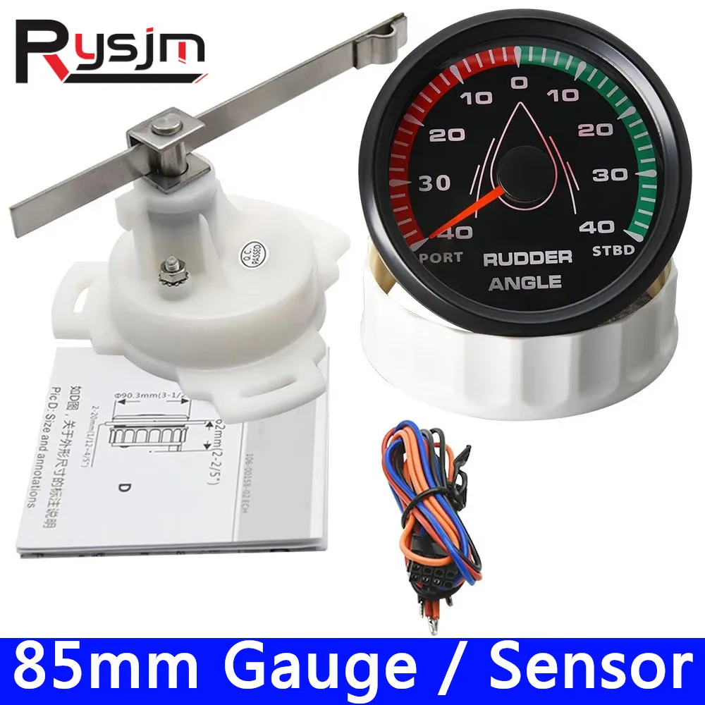 Dostosowany wskaźnik kąta steru łodzi 85 mm 0-190 omów z zestawem czujników kąta nachylenia steru Wskaźnik kąta steru 8 kolorów Podświetlenie 12 V 24 V