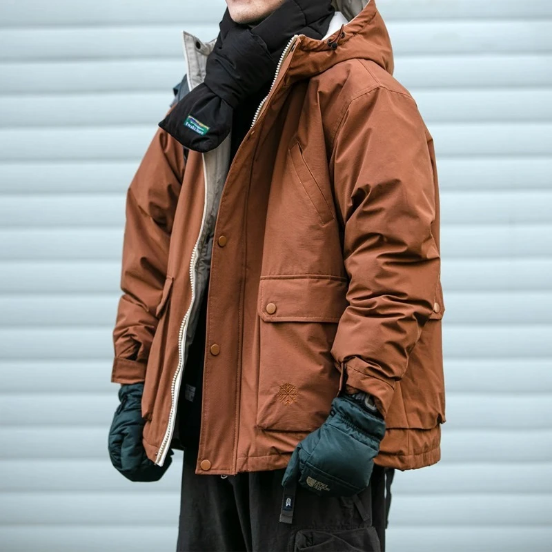 

Winter Outdoor Hooded Cargo Down Jacket For Men Clothing Korean Streetwear Thick Windproof Jacket Harajuku Casual Coat Male