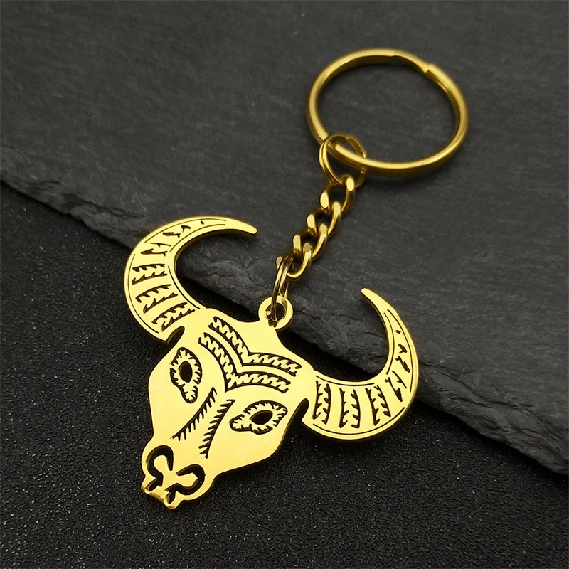 Bull Skull Pendant Bohemia Key Chain Women Men Stainless Steel Gold Silver Color Animal Lover Taurus Zodiac Keyring Jewelry