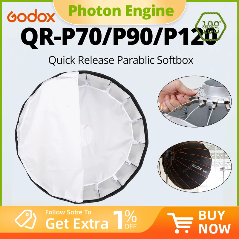 Godox QR-P70 70CM QR-P90 90CM QR-P120 12CM Quickly Release Parabolic Deep Softbox + Honeycomb Grid for Bowens Mount Studio Flash