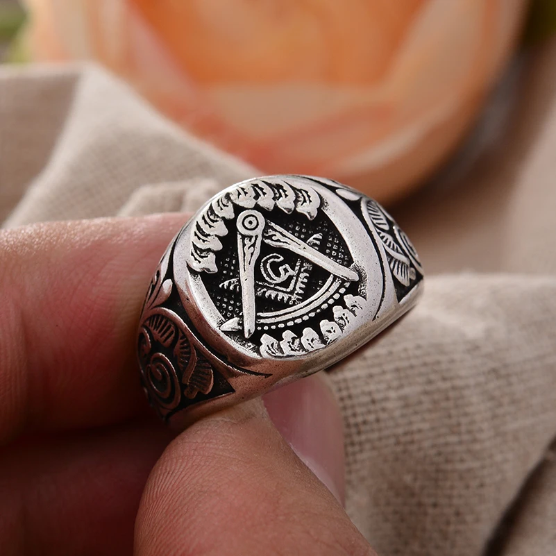 Original Design Freimaurer Logo Retro Thai Silber Unisex Ringe Promotion Schmuck Für Frauen Männer Günstige Geschenke – Detail 5