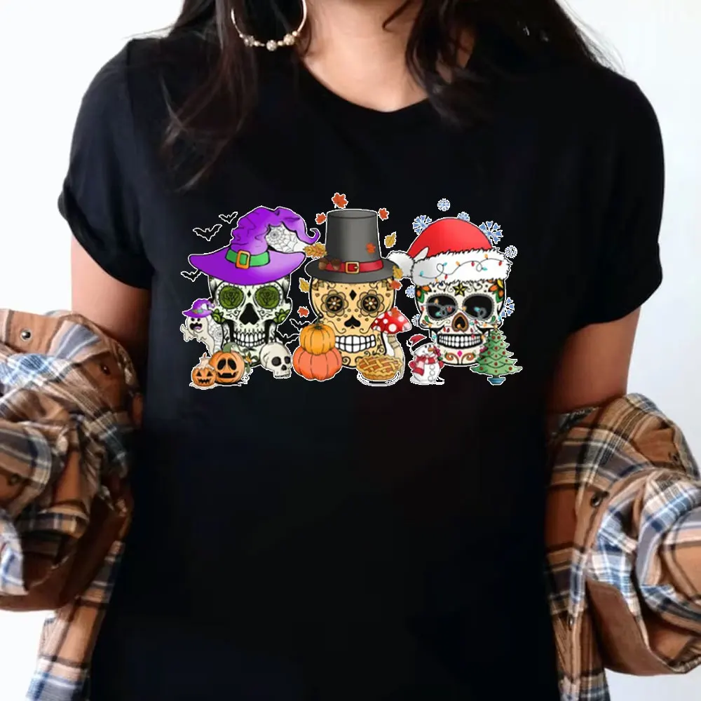 Sugar Skull Hallothankmas Mexican T-Shirt Dag Van De Dode Dia De Los Muertos Vrouwen Kleding Grafische T Shirts Y 2K Kleding Katoen