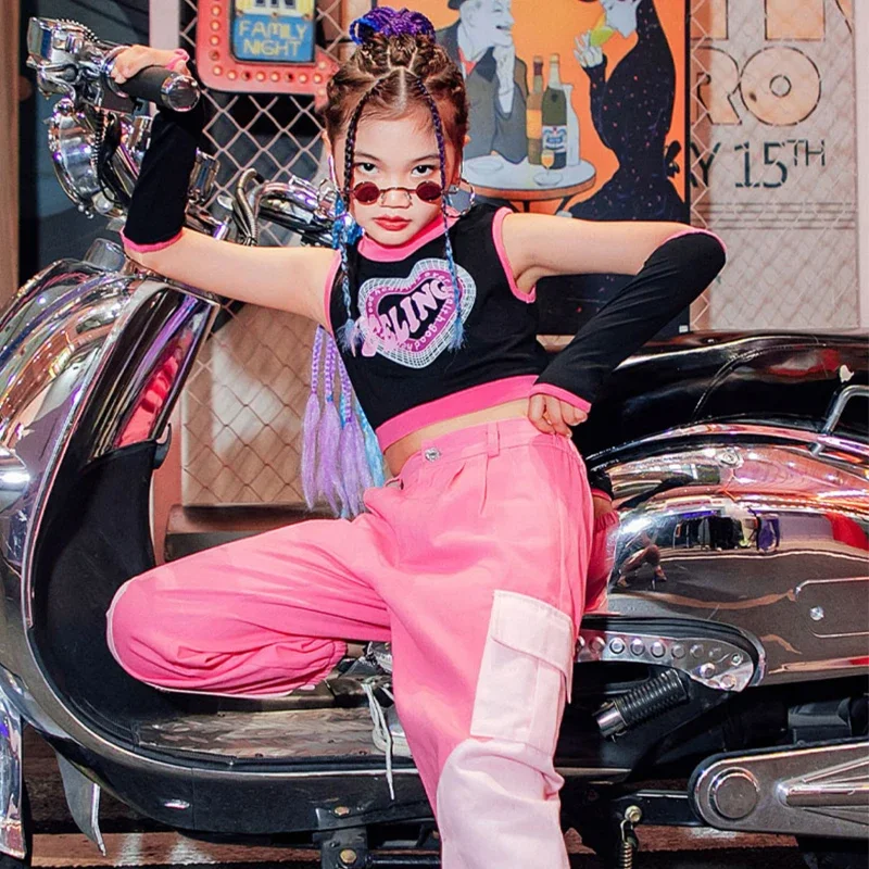 FibrglaPink-Pantalon de Spectacle sur Scène pour Enfant, Tenue de Rave, Vêtements de Jazz, Costumes Hip Hop, Vêtements d'Été Modernes