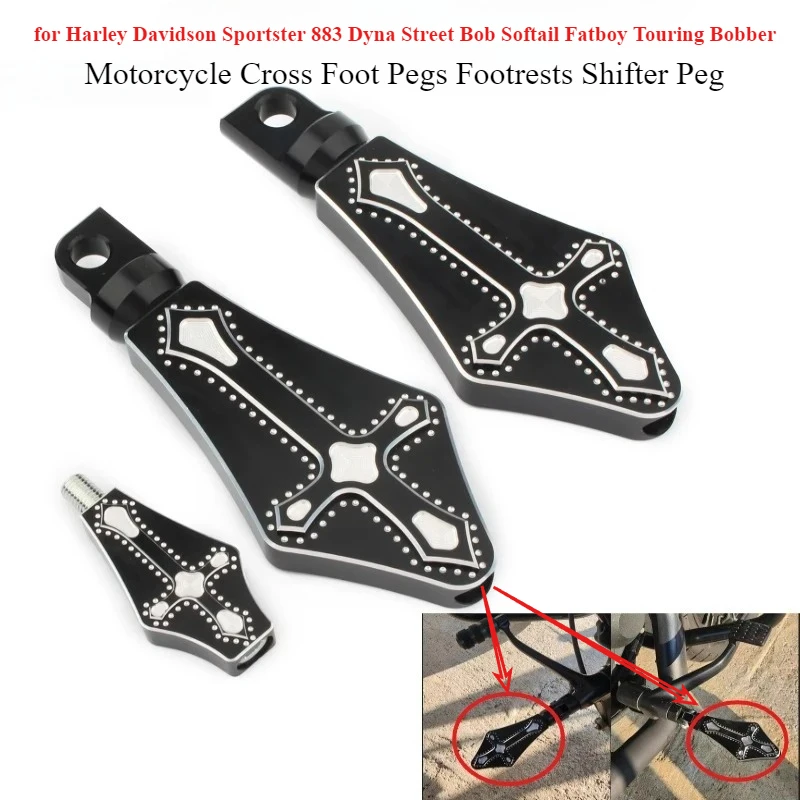 

Motorcycle Cross Foot Pegs Footrests Shifter Peg for Harley Davidson Sportster 883 Dyna Street Bob Softail Fatboy Touring Bobber