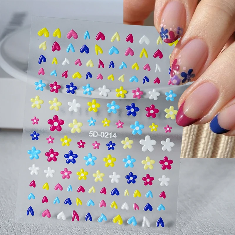Flower Cartoon Nail Art Stickers Self-Adhesive Diy Cute 5d Reliefs Bowknot Rabbit Pattern Manicure Slider Decoration Stickers image 4