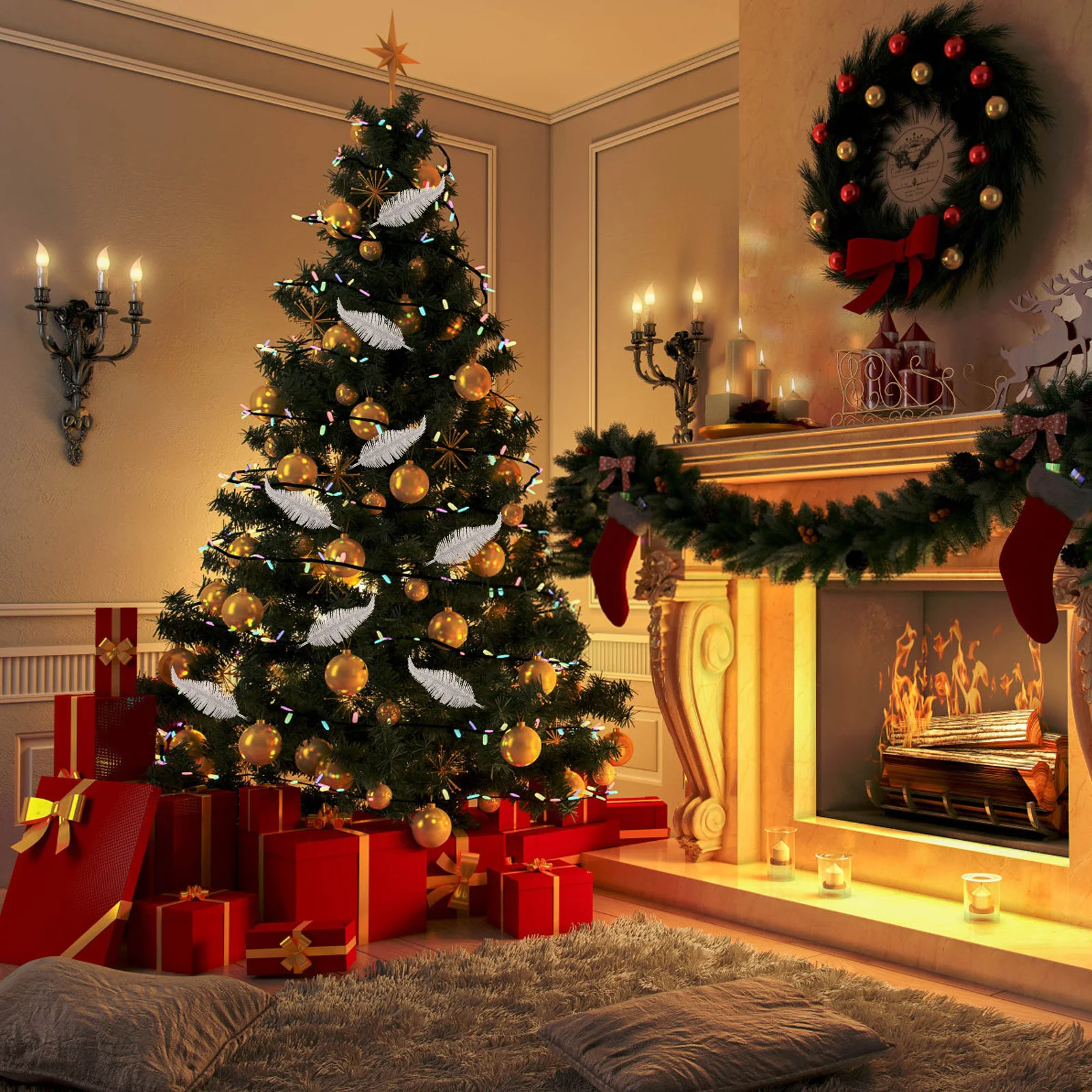 

6Pcs Simulated Tree Leaves Glitter Xmas Clips Christmas Party Decor DIY Wreath Garland Holiday Supplies Simulated Tree Leaf