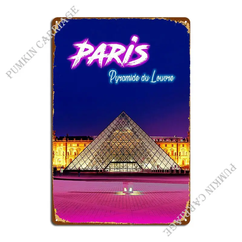 Pyramide Du Louvre Paris Metal Sign Garage Garage Vintage Design Pub Tin Sign Poster