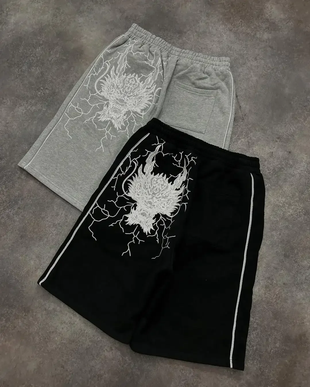 Harajuku Street Cotton Shorts Summer New Dragon Pattern Casual Shorts Men Women Y2K High Street Hip Hop Oversize Sports Shorts