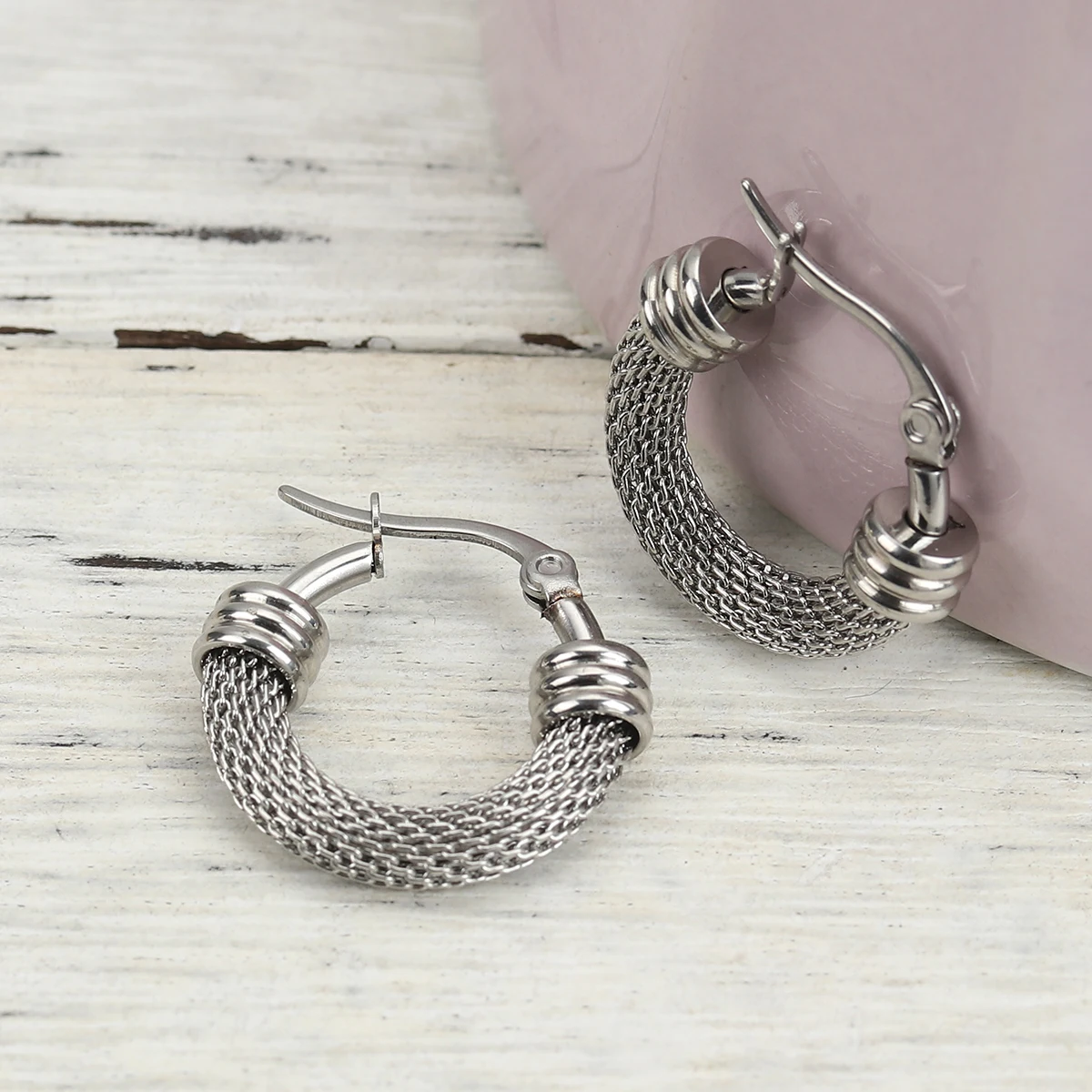 Fashion Stainless Steel Big Hoop Earrings Net Circle Ring Earring For Women Punk Hip Hop Earrings Fashion Party Jewerly Gift