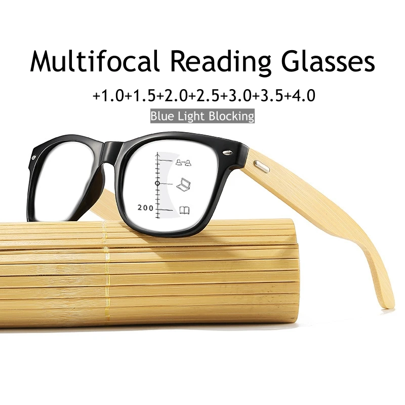 Wooden Templets Multifocal Reading Glasses Unisex Women Progressive Near Far Eyeglasses Men Classic Vintage Far-sighted Glasses