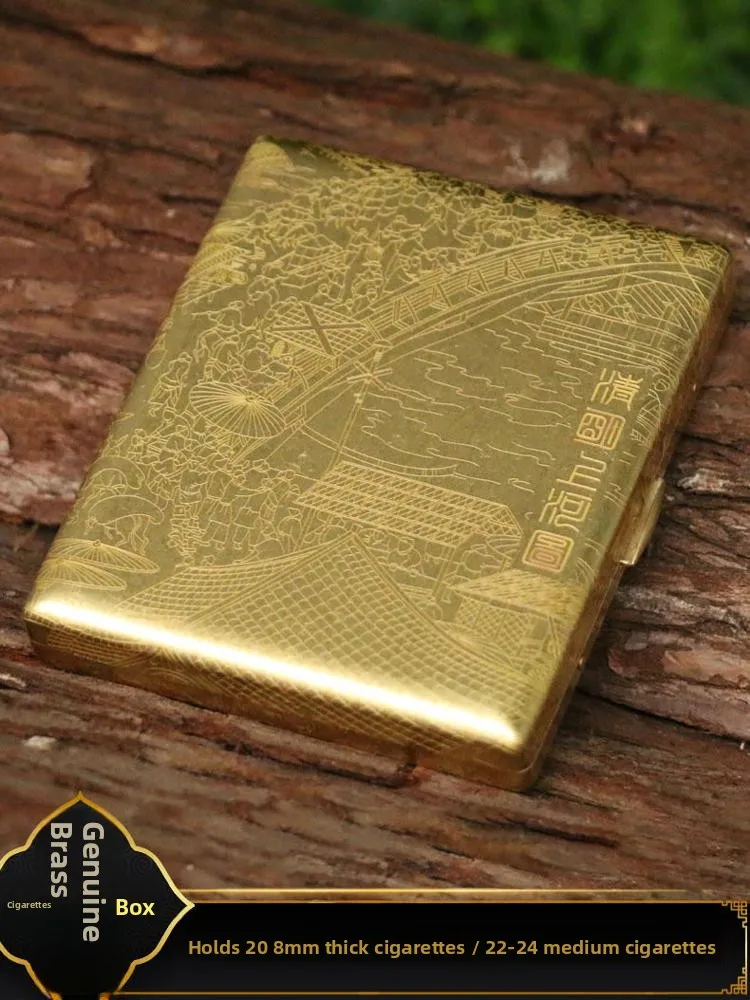 

Портативный латунный портсигар для мужчин на 20 сигарет, высококачественный, среднего размера, пустой, с клипсой для благовоний, дизайн «Крутая речная карта» от Kubo