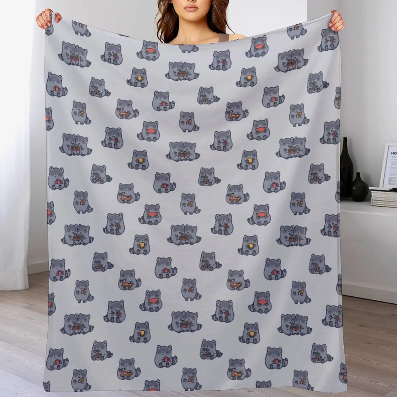 Cute raccoons eating food pattern Throw Blanket For Baby Hairy Furry Blankets