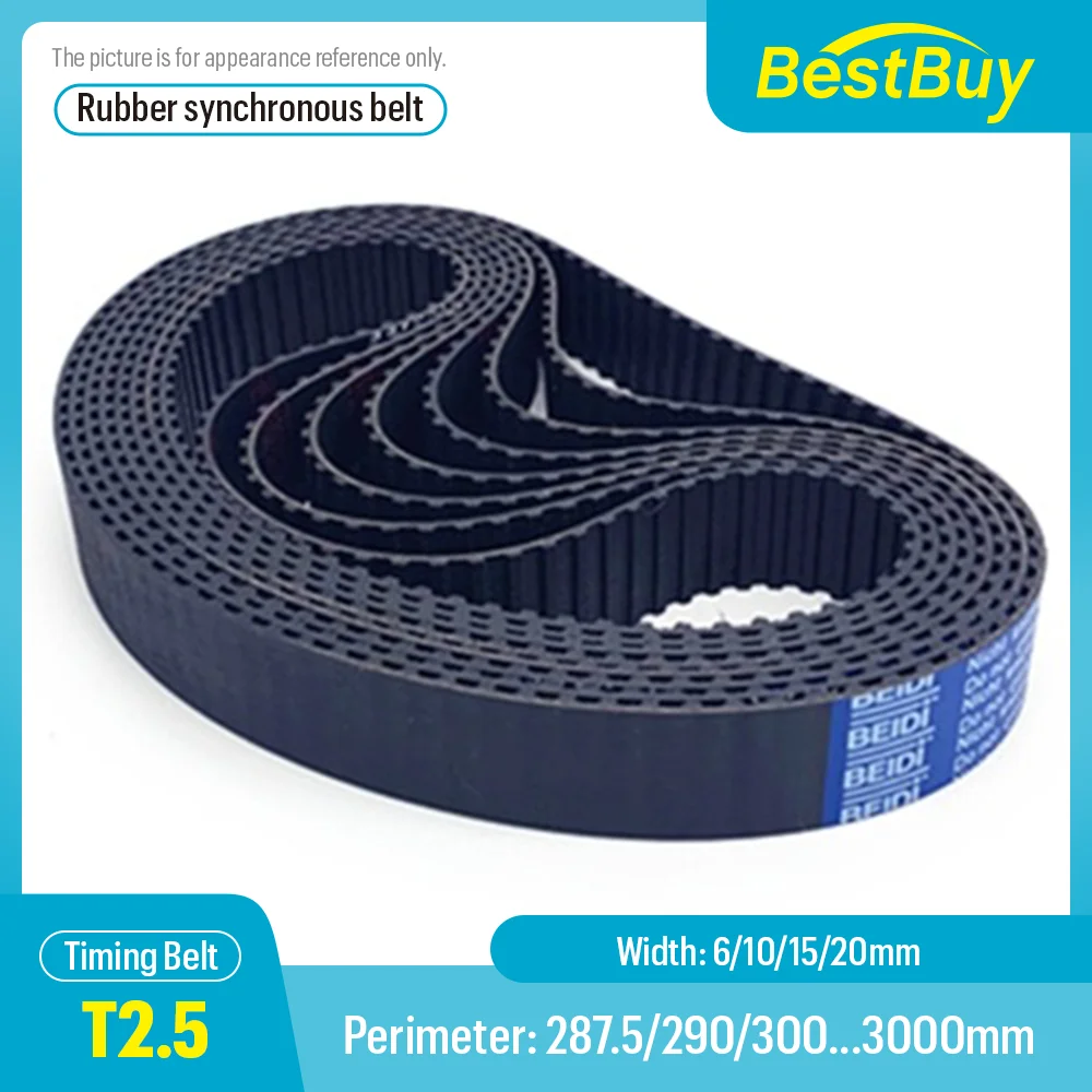 

T2.5 Rubber Closed Loop Synchronous Belt Perimeter 287.5-3000mm Pitch 2.5mm Width 6/10/15/20mm Trapezoidal Tooth Timing Belt