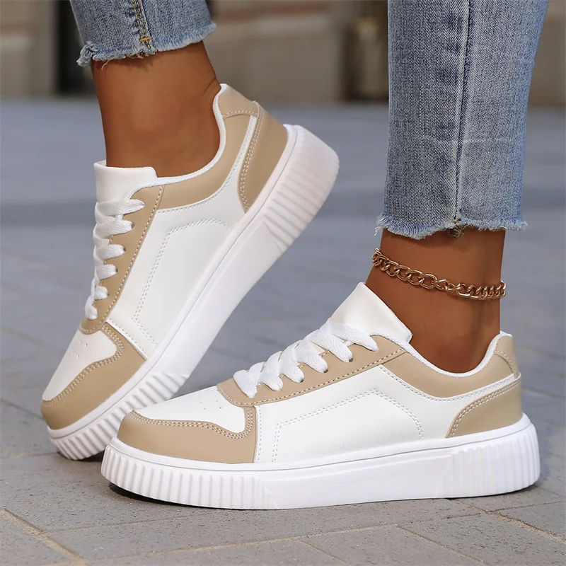 

Женская повседневная обувь, белые кроссовки на шнуровке, прогулочные уличные женские белые туфли на плоской подошве из искусственной кожи, роскошная мода