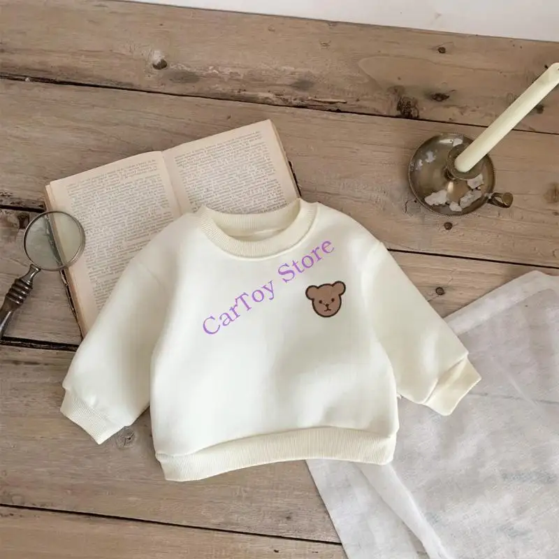 

634F Cotton Pullover Tops with Bear Pattern Baby Warm Outfits Crewneck Sweatshirt