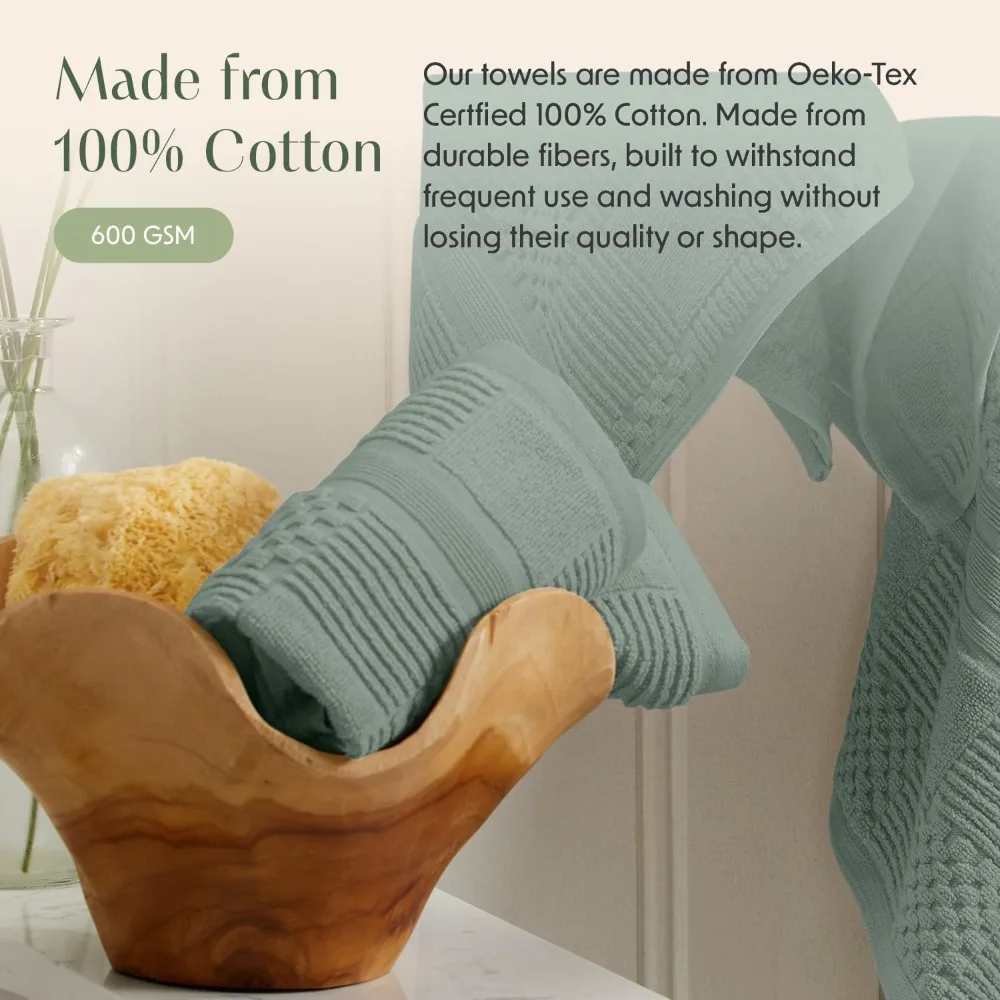 طقم مناشف حمام قطنية مكون من 6 قطع - أخضر بملمس هندسي - مناشف ماصة وسريعة الجفاف للحمام #5