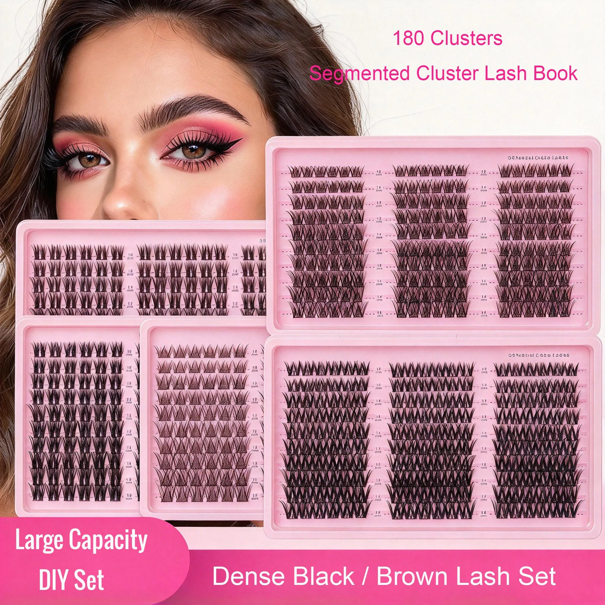 180 Clusters Segmented Cluster Lash Book, Large Capacity DIY Lash Set, Voluminous Brown Eyelashes With Lash Glue Wholesale