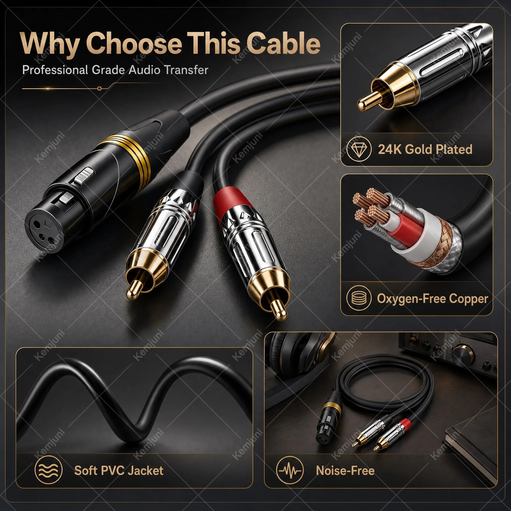 HIFI Audio Cable 3M 5M 10M 20M 30M XLR Male To 2RCA Cable XLR To RCA 3Pin Audio Cable for Microphone Microphone Connection
