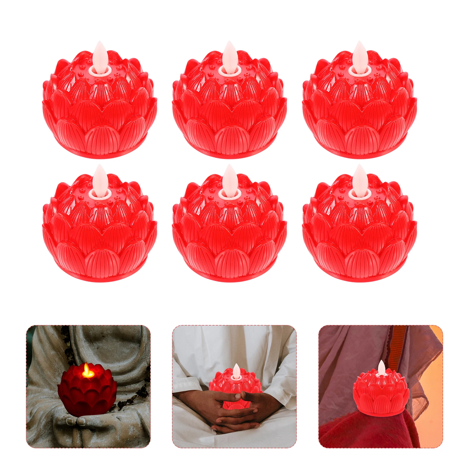6 Pcs Decorations for Home Electronic Light Lotus Lamp LED Shape Red Plastic